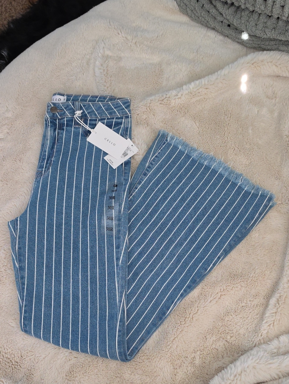 Cello Blue Pinstripe Wide-Leg Jeans